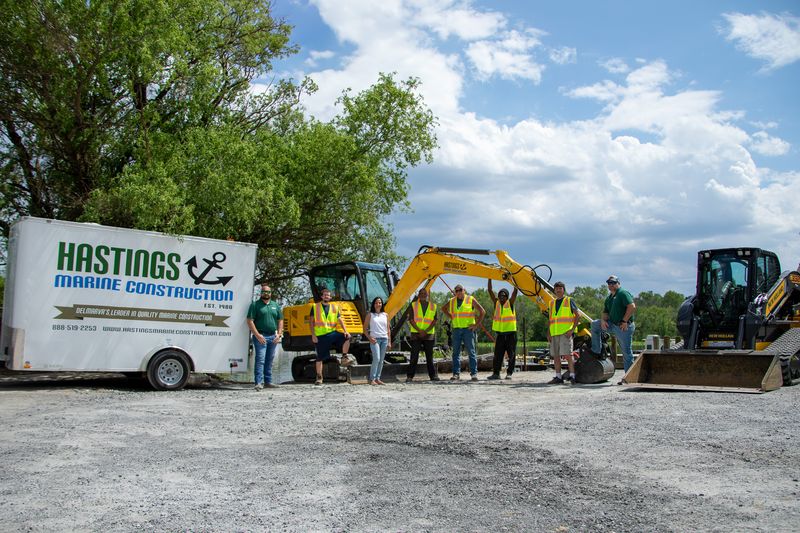 The Hastings Marine Construction team and equipment at the shop