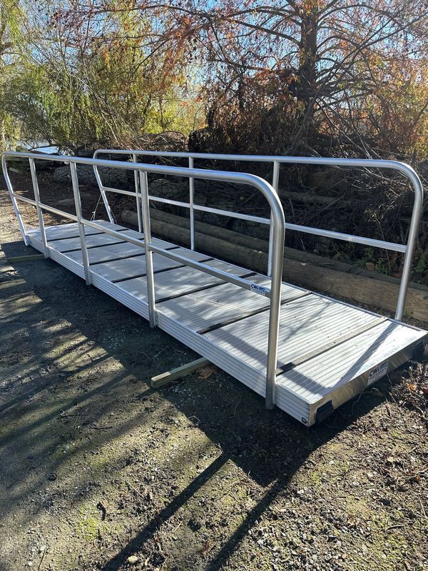 Aluminum gangway with handrails, ready for installation