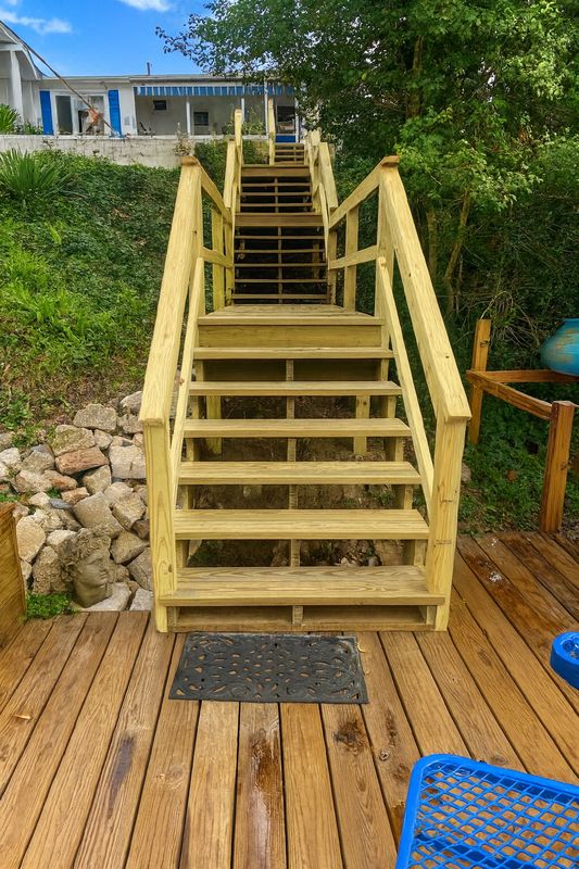 Access stairs from the yard down to the water