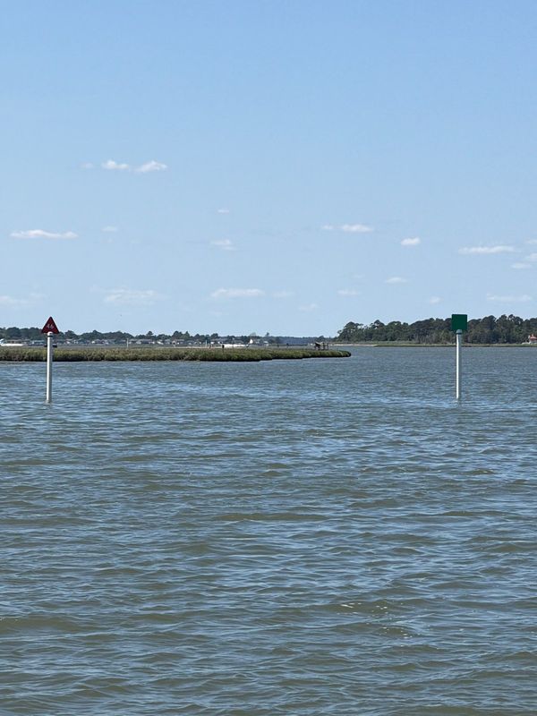 Channel markers on open water