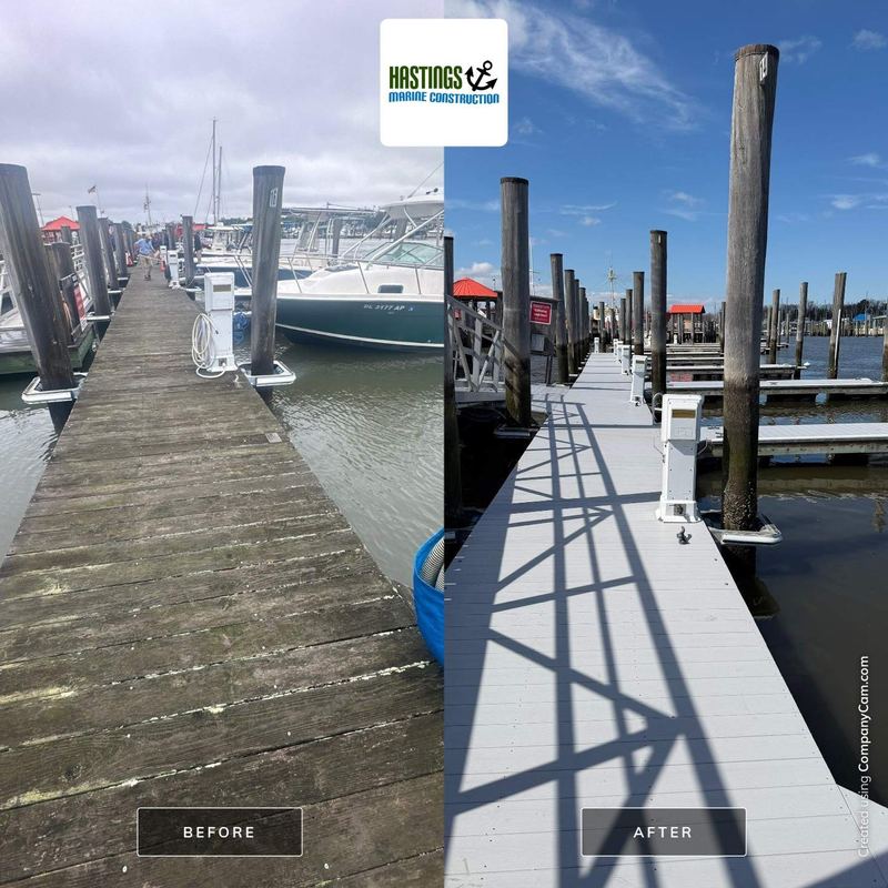 Before and after: floating dock decking replacement at Lewes Canalfront Park