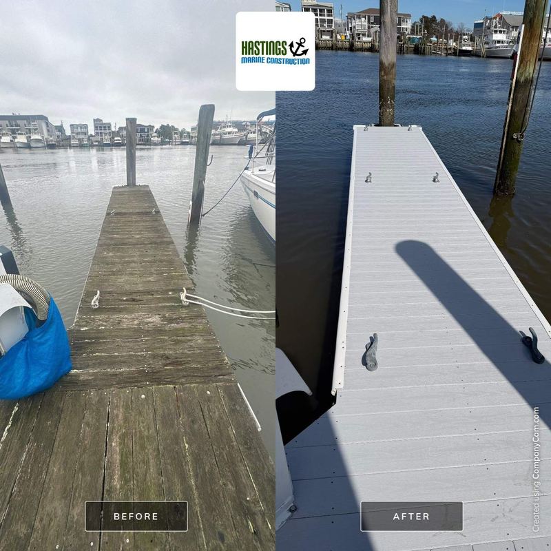 Before and after: floating dock decking replacement at Lewes Canalfront Park
