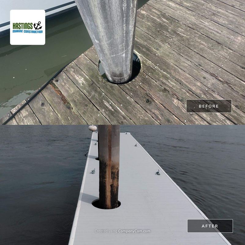 Before and after: floating dock decking replacement at Lewes Canalfront Park