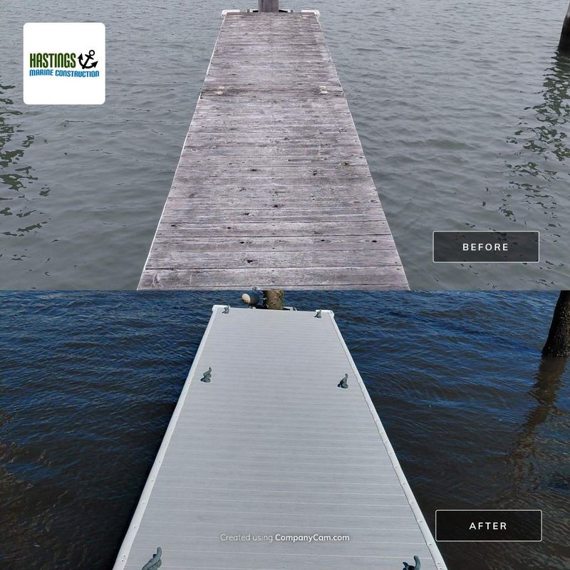 Before and after: floating dock decking replacement at Lewes Canalfront Park