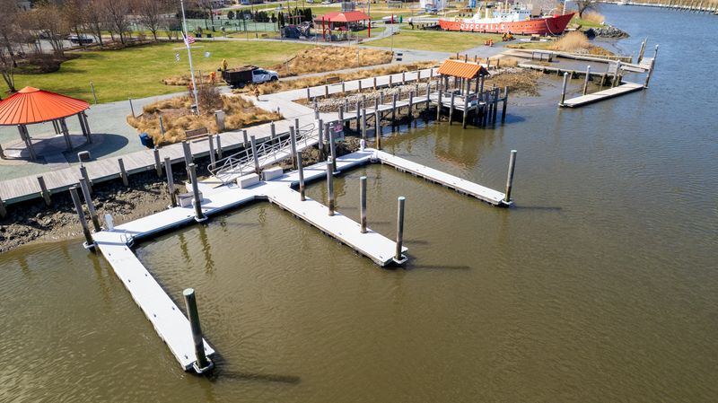 Aerial view of the Lewes Canalfront Park marina